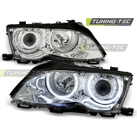 Phares Angel Eyes CCFL Chrome pour BMW E46 09.01-03.05