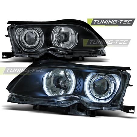 Phares Angel Eyes CCFL noirs compatibles avec BMW E46 09.01-03.05