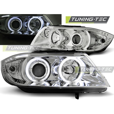 Phares Angel Eyes CCFL Chrome pour BMW E90/E91 03.05-08.08