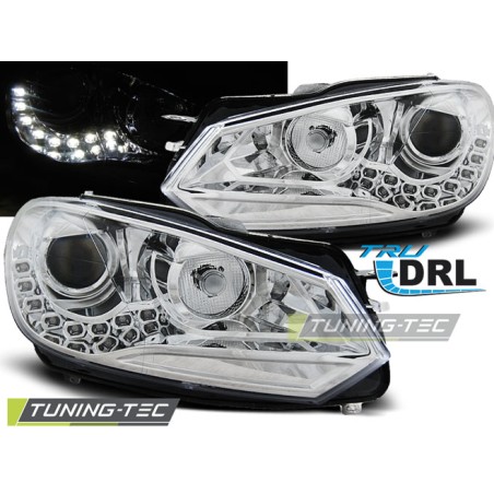 Phares avant TRUE DRL chrome pour VW Golf 6 10.08-12