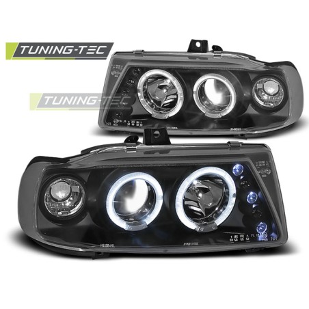 Phares Angel Eyes noirs pour SEAT Ibiza / Cordoba / Polo Variant, Sedan 10.93-08.99