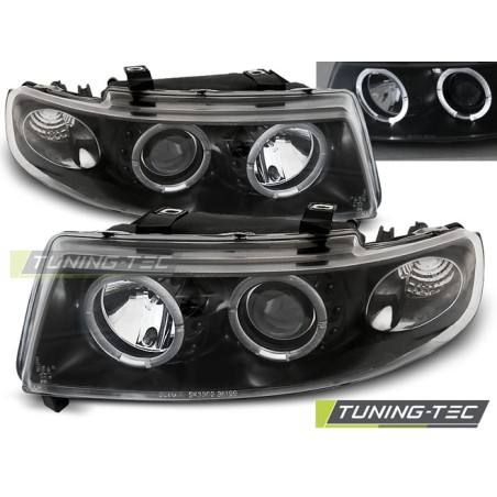 Phares ANGEL EYES noirs pour SEAT LEON / TOLEDO 04.99-08.04