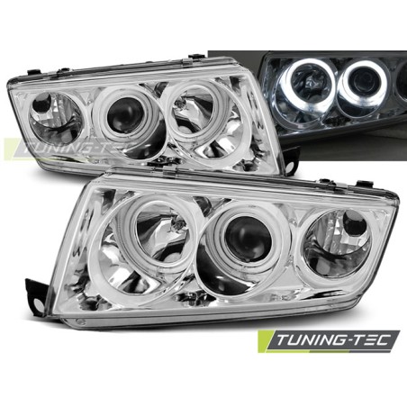 Phares ANGEL EYES Chrome pour SKODA FABIA I 12.99-08