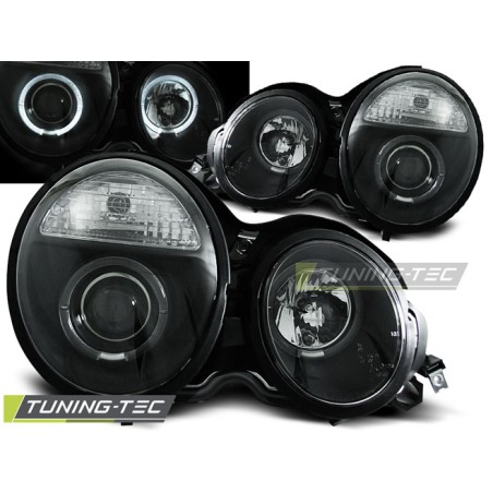 Phares Angel Eyes noirs compatibles avec Mercedes W210 E-Klasse 95-05.99