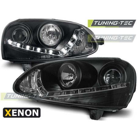 Phares Xénon Daylight Noir pour VW Golf 5 03-08