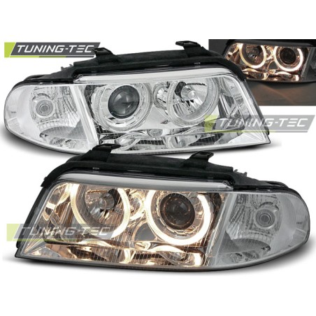 Phares Angel Eyes Chrome pour AUDI A4 01.99-09.00