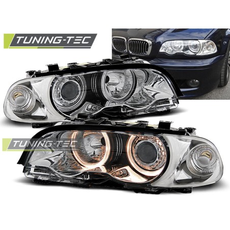 PHARES ANGEL EYES CHROME pour BMW E46 04.99-08.01 COUPE CABRIO