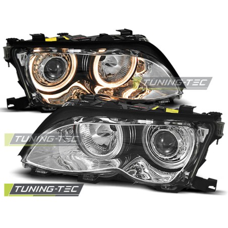 PHARES ANGEL EYES CHROME pour BMW E46 09.01-03.05 S/T