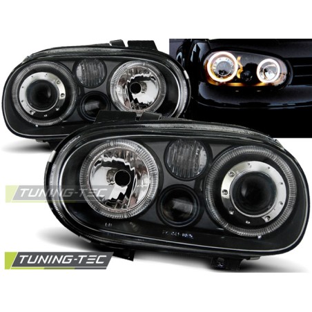 Phares ANGEL EYES noirs pour VW GOLF 4 09.97-09.03