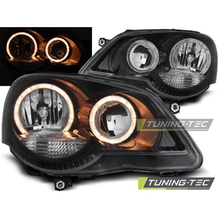 PHARES ANGEL EYES NOIRS pour VW POLO 9N3 04.05-09