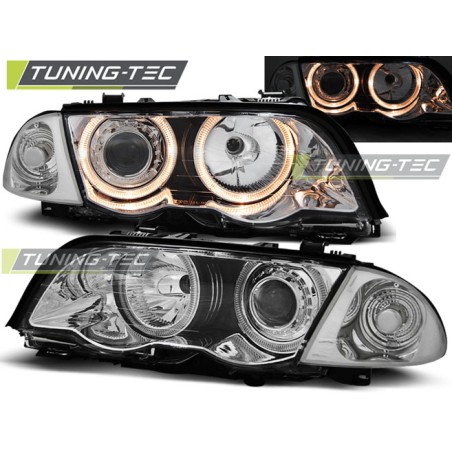 PHARES ANGEL EYES CHROME pour BMW E46 05.98-08.01 S/T