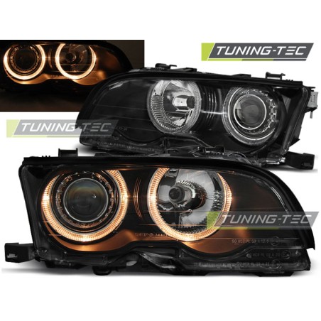 Phares Angel Eyes noirs compatibles BMW E46 09.01-03.03 Coupé Cabriolet