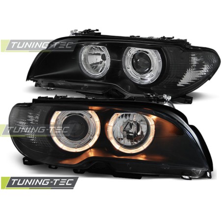 Phares Angel Eyes noirs pour BMW E46 04.03-06 Coupé Cabriolet