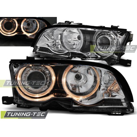 PHARES ANGEL EYES CHROME pour BMW E46 09.01-03.03 COUPE CABRIO