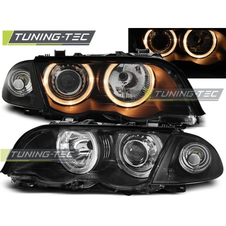 Phares Angel Eyes noirs compatibles BMW E46 05.98-08.01 S/T