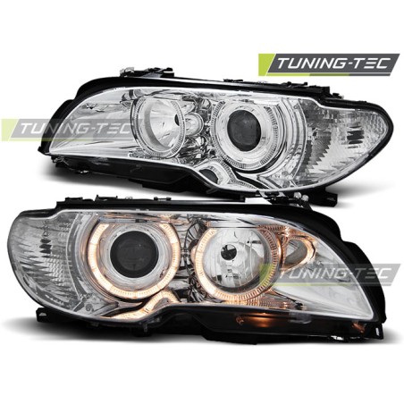 Phares Angel Eyes Chrome pour BMW E46 04.03-06 Coupé Cabriolet