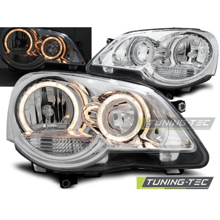 Phares Angel Eyes Chrome pour VW Polo 9N3 04.05-09