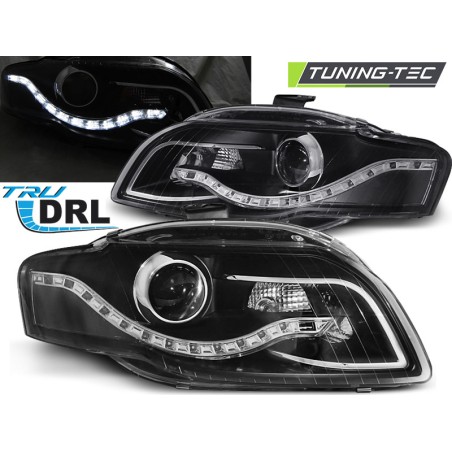 Phares TRUE DRL noirs pour AUDI A4 B7 11.04-03.08