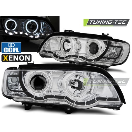 Phares Xénon Angel Eyes Chrome pour BMW X5 E53 09.99-10.03