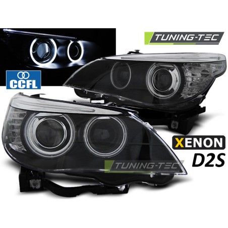 PHARES XÉNON D2S ANGEL EYES CCFL NOIR pour BMW E60/E61 03-04