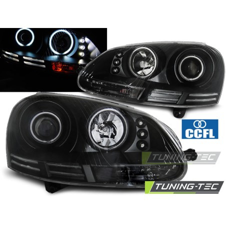 Phares ANGEL EYES CCFL Noir pour VW Golf 5 10.03-09