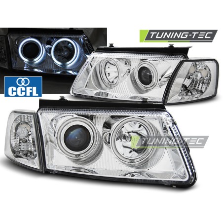 Phares Angel Eyes CCFL Chrome pour VW Passat B5 3B 11.96-08.00