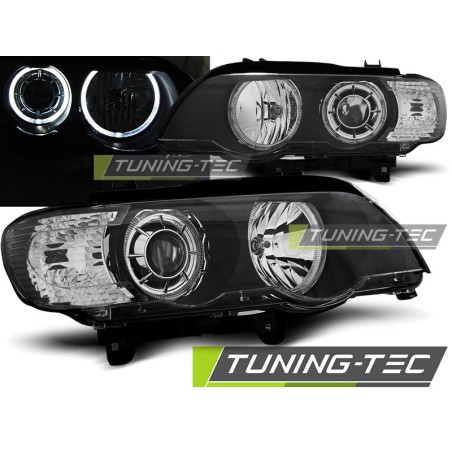 PHARES ANGEL EYES LED NOIRS pour BMW X5 E53 09.99-10.03