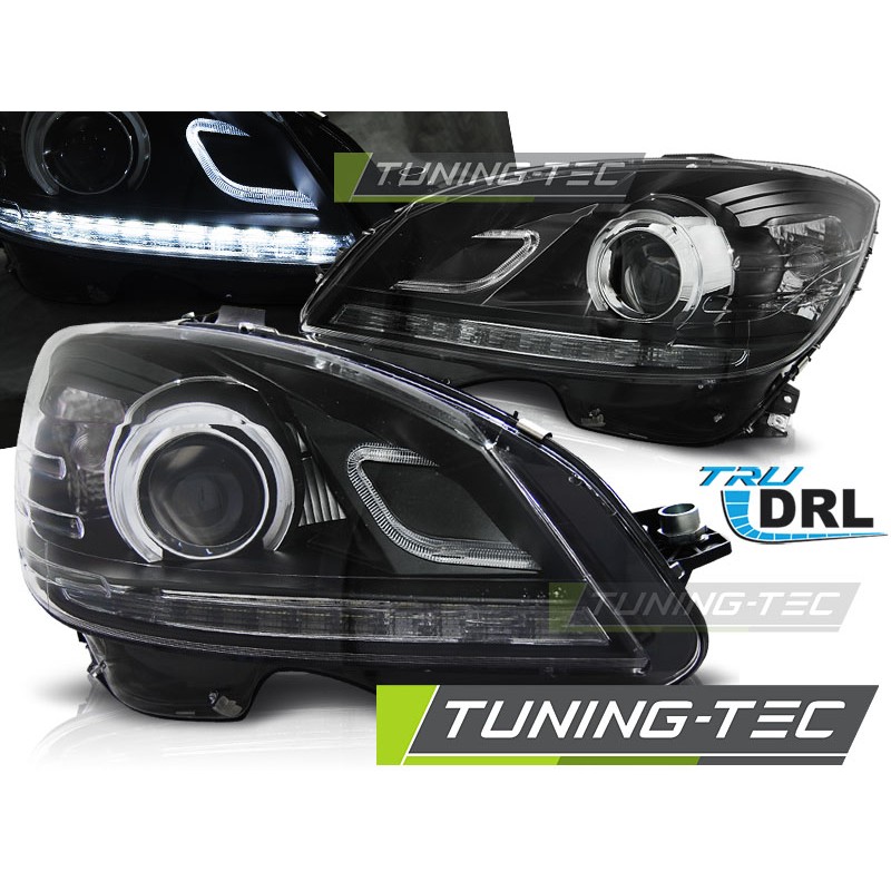 Phares avant TRUE DRL noir pour MERCEDES W204 07-10 Phares avant TRUE DRL noir pour MERCEDES W204 07-10