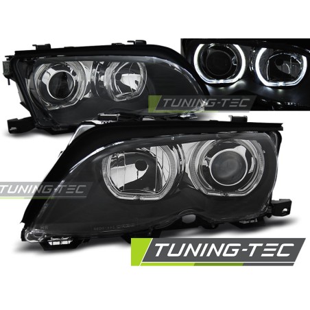 PHARES ANGEL EYES LED NOIRS pour BMW E46 09.01-03.05