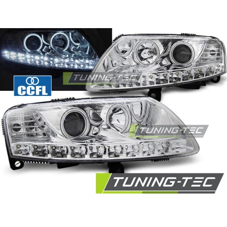 Phares Angel Eyes LED Chrome pour AUDI A6 C6 04.04-08