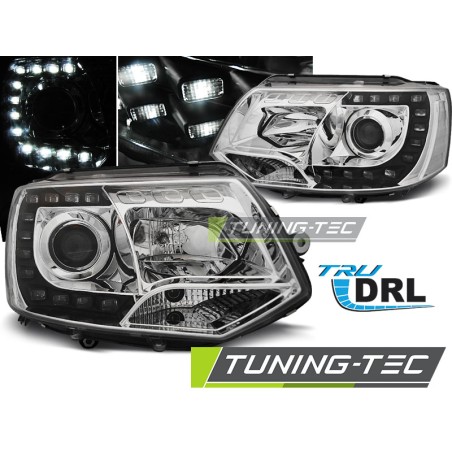 Phares avant TRUE DRL chrome pour VW T5 2010-2015