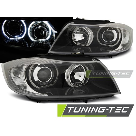 PHARES ANGEL EYES LED NOIRS pour BMW E90/E91 03.05-11