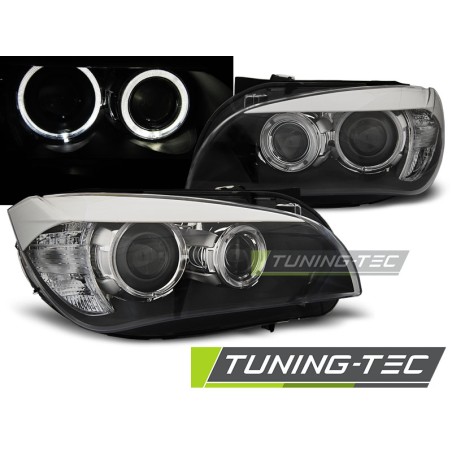 Phares Angel Eyes LED noirs pour BMW X1 E84 10.09-07.12