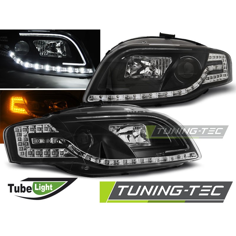 Phares TUBE LIGHT noirs pour AUDI A4 B7 11.04-03.08 Phares TUBE LIGHT noirs pour AUDI A4 B7 11.04-03.08