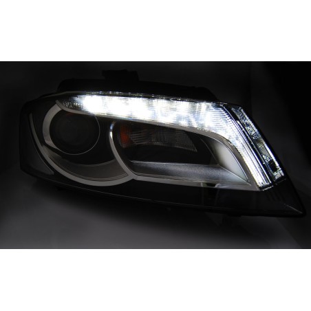 Phares TRUE DRL noirs pour AUDI A3 8P 08-12