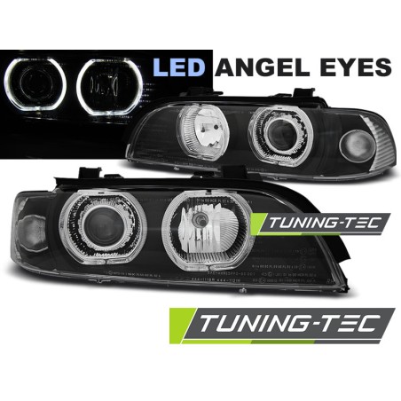 Phares Angel Eyes LED noirs pour BMW E39 09.95-06.03