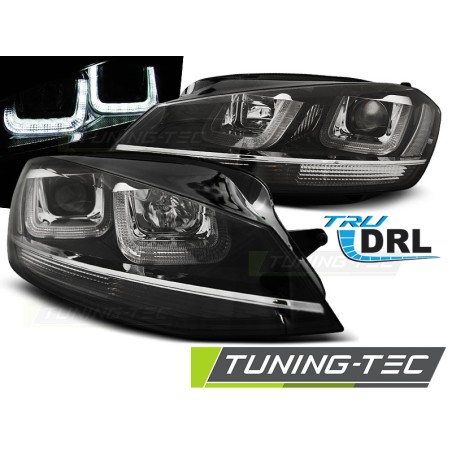 Phares U-LED noir avec ligne chromée pour VW Golf 7 11.12-17