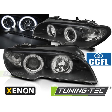 Phares Xénon Angel Eyes CCFL Noir pour BMW E46 04.03-06 Coupé Cabriolet