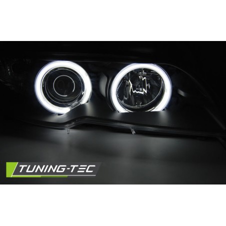 Phares Xénon Angel Eyes CCFL Noir pour BMW E46 04.03-06 Coupé Cabriolet