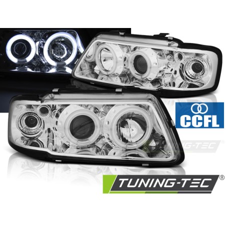 Phares Angel Eyes CCFL Chrome pour AUDI A3 8L 08.96-08.00