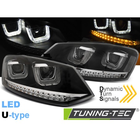 Phares U-LED noir séquentiel pour VW Polo 6R 09-03.14