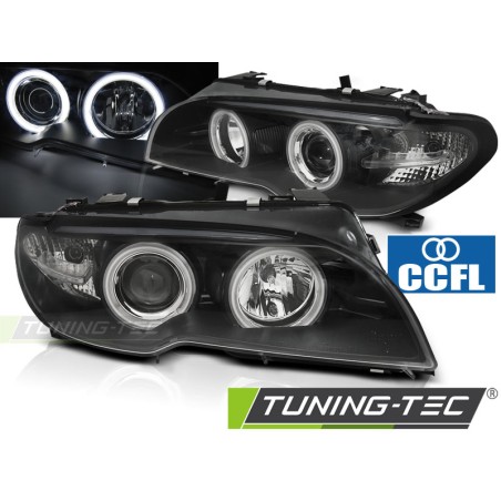 Phares Angel Eyes CCFL noirs pour BMW E46 04.03-06 Coupé Cabriolet