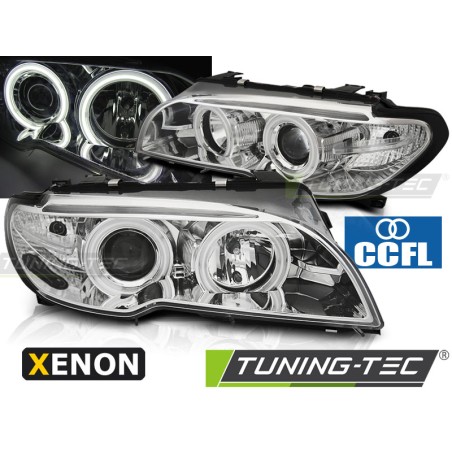 Phares Xénon Angel Eyes CCFL Chrome pour BMW E46 04.03-06 Coupé Cabriolet