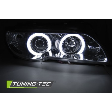 Phares Xénon Angel Eyes CCFL Chrome pour BMW E46 04.03-06 Coupé Cabriolet