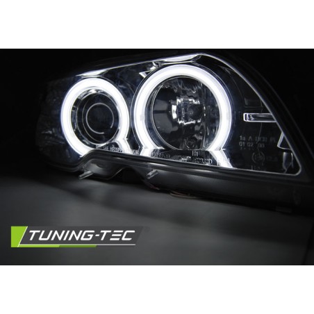 Phares Xénon Angel Eyes CCFL Chrome pour BMW E46 04.03-06 Coupé Cabriolet