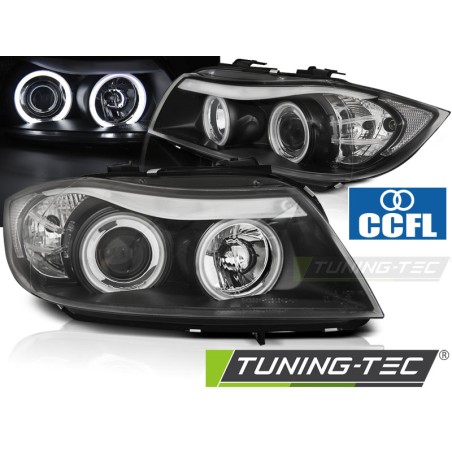 Phares Angel Eyes CCFL noirs compatibles avec BMW E90/E91 03.05-08.08