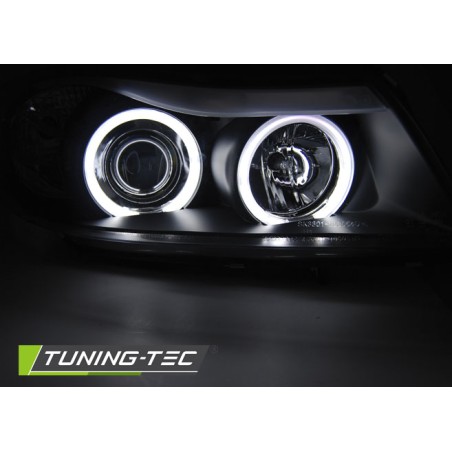 Phares Angel Eyes CCFL noirs compatibles avec BMW E90/E91 03.05-08.08