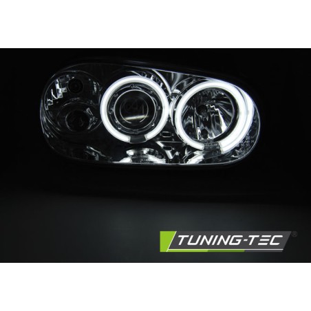 Phares Angel Eyes CCFL Chrome pour VW Golf 4 09.97-09.03