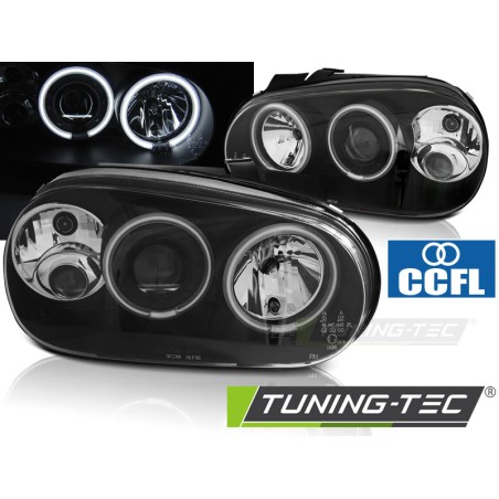 Phares ANGEL EYES CCFL noirs pour VW GOLF 4 09.97-09.03