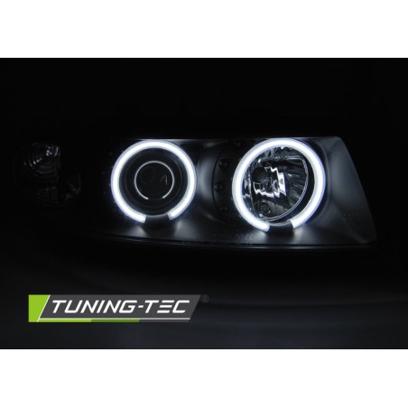 Phares Angel Eyes CCFL noirs pour SEAT Leon / Toledo 04.99-08.04